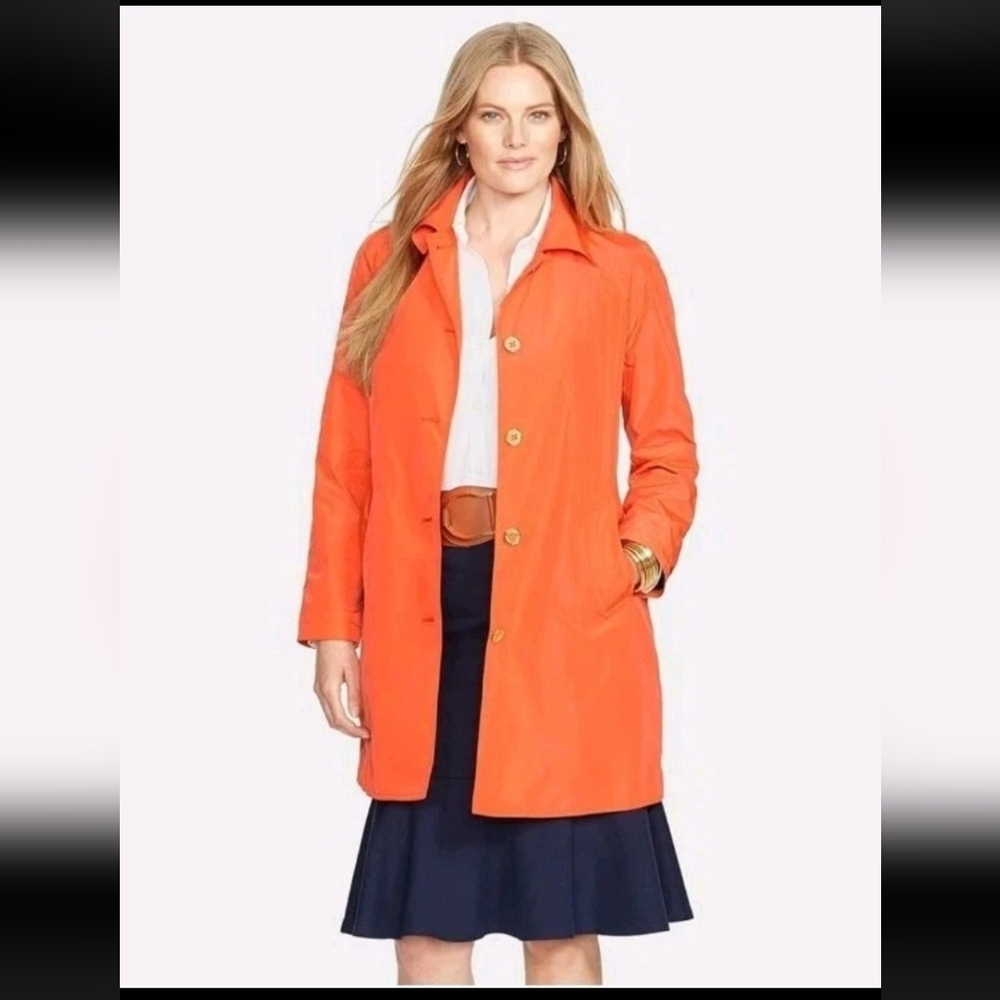 LAUREN RALPH LAUREN Vivid Orange Streetwear Lightweight Trenchcoat 2X
